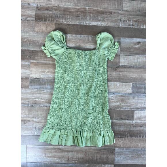 FAITHFULL THE BRAND Lime Green Cette Smocked Mini Dress Size S - Picture 4 of 6